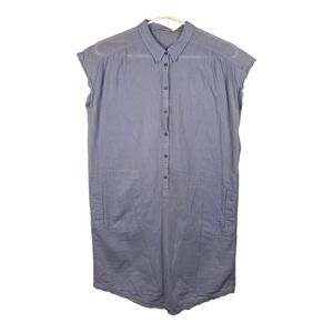 Humanoid Sleeveless Light Blue 100% Cotton Button Down Mini Dress Sz‎ XS